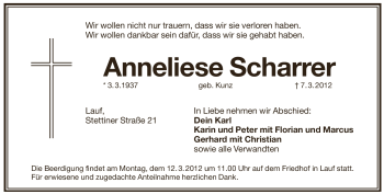 Traueranzeige von Anneliese Scharrer von Pegnitz-Zeitung